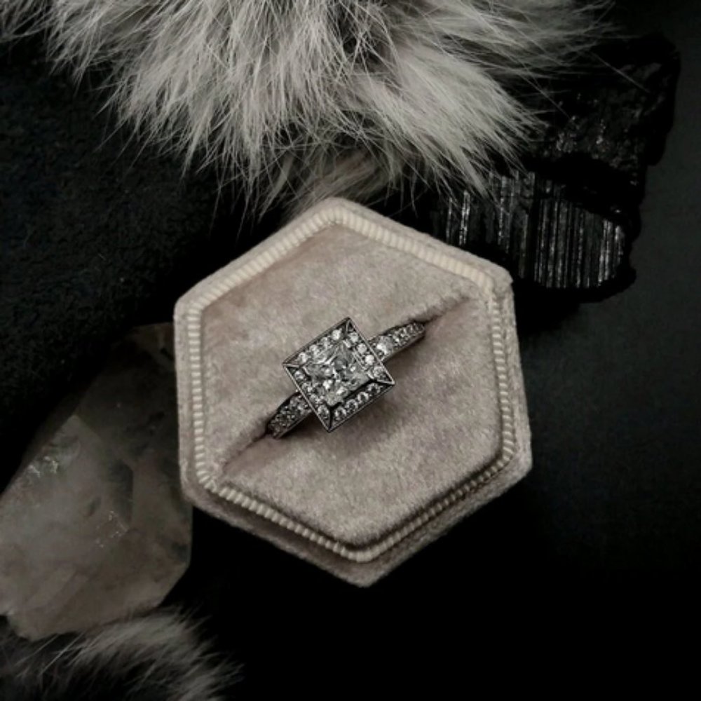 DESIGNER Halo Ring | White Topaz | Stunning Style | Square + Round Cut